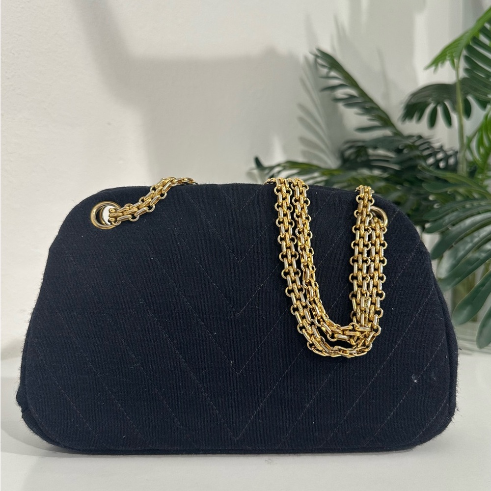 Authentic 1960s Chanel Navy Fabric Shoulder Bag